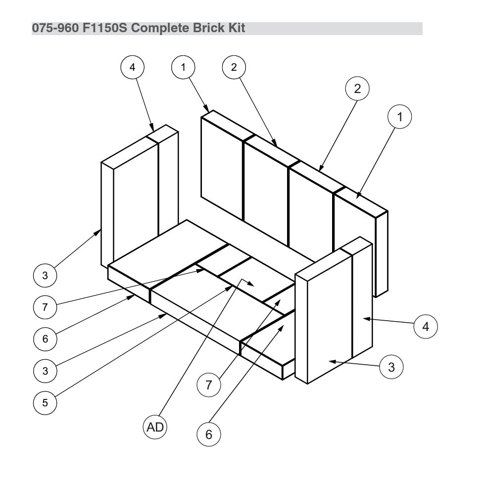 Regency F1150 Wood Stove Main Assembly Parts - Brick Kit Complete 075-960